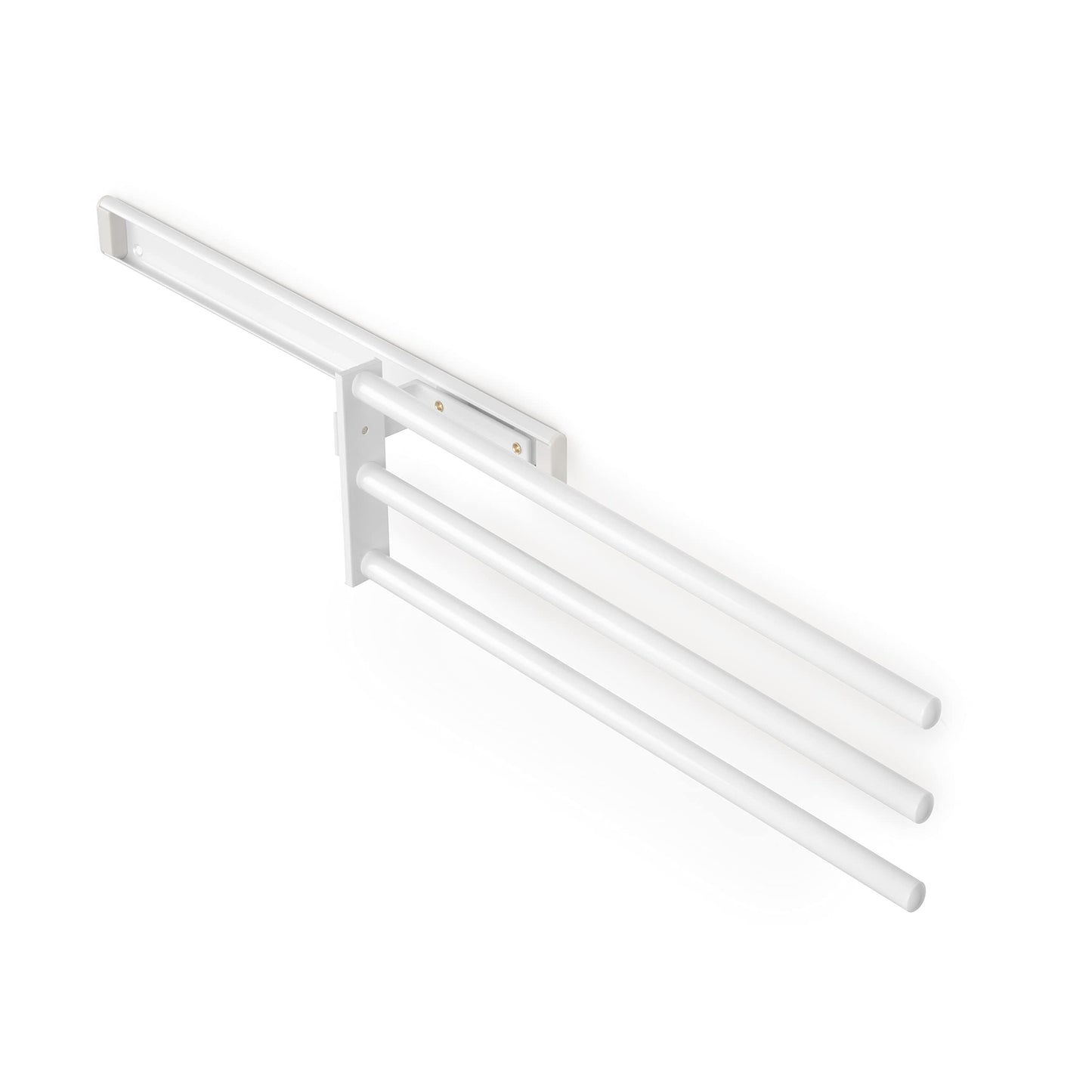 Emuca - Extendable towel rack, 3 arms, towel holder for kitchen or bathroom, 440mm, aluminum, white.