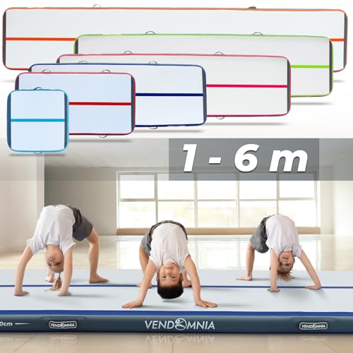 VENDOMNIA Airtrack Mat, 10/20cm high inflatable gymnastics mat available in lengths 1/2/3/4/5/6/7/8m, with electric pump & bag, tumbling mat, training mat, fitness mat, sports mat, yoga mat.