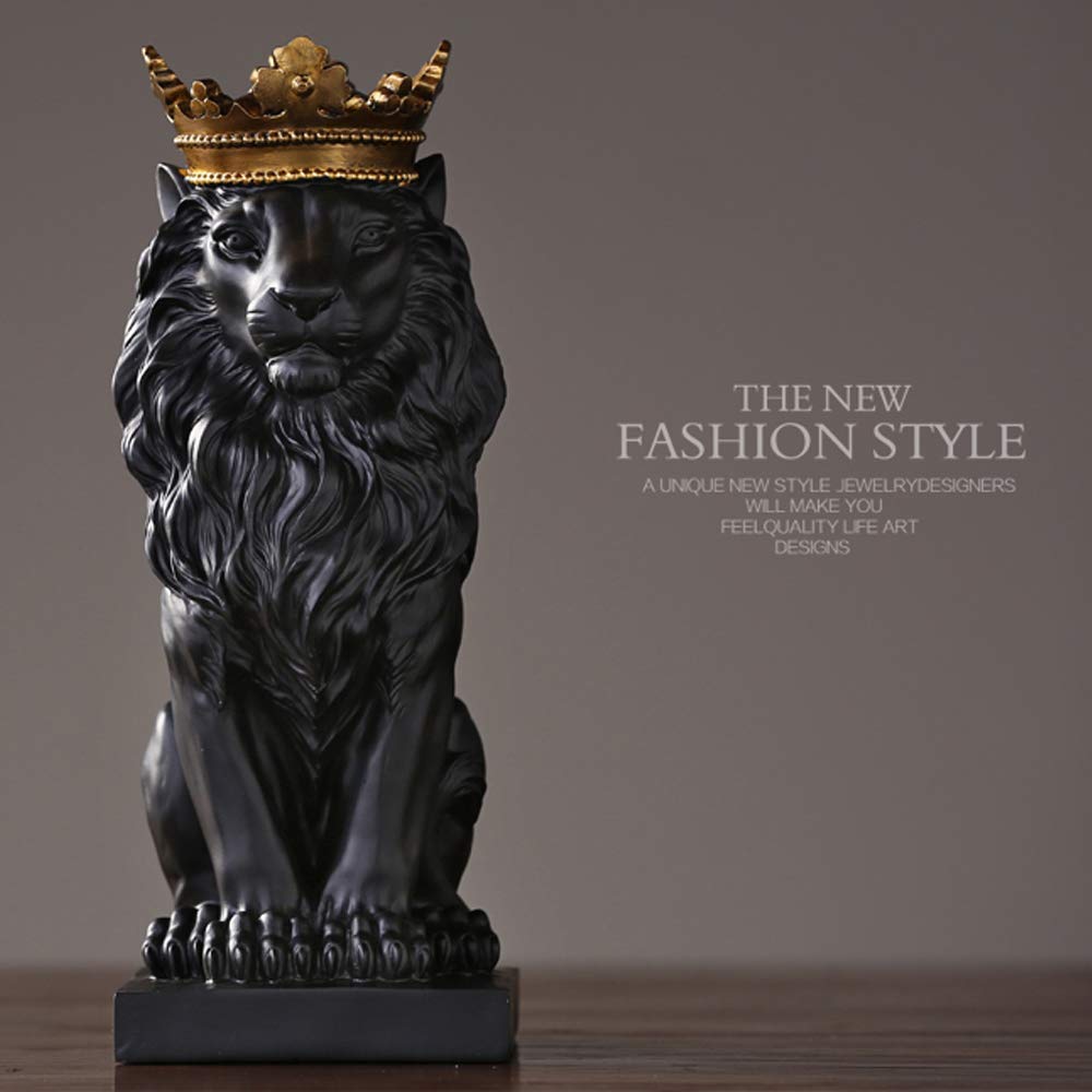 H&W Crown Lion Statue, Black sculptures, Resin Lion figures for men, Art statue ornaments for home office living room bookshelf table desk Housewarming Décor