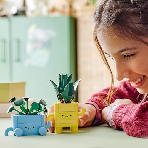 LEGO Botanicals Happy Plants - Toy for kids with 2 artificial plants, 2 colorful flower pots & interchangeable cartoon faces - Gift for girls and teenagers aged 9 and up - 10349