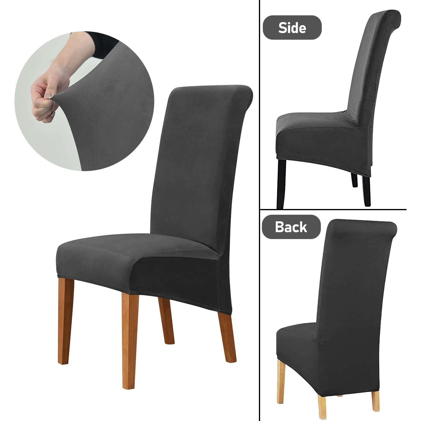 Ruucy Chair Covers Velvet XL 4 Pack, Stretch Chair Cover for Dining Chairs, Washable Armchair Cover Universal Chair Slipcover for Dining Room, Hotel, Banquet, Wedding, Party (Black)