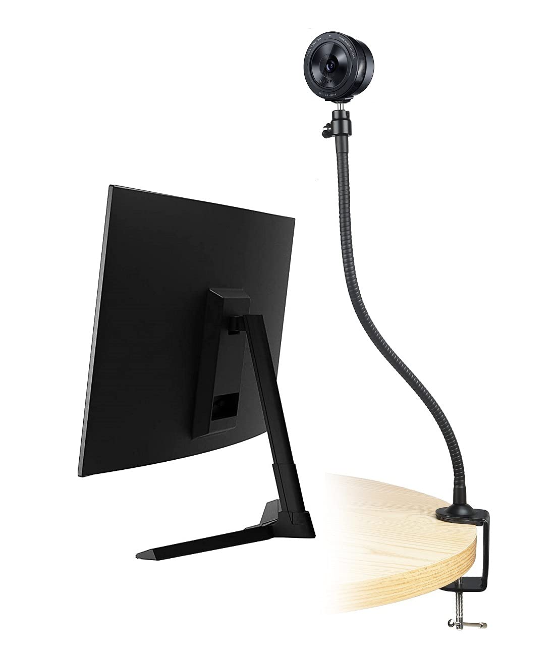 Webcam mount with clamp holder compatible with Razer Kiyo, Kiyo Pro, Kiyo X webcams.