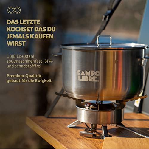 Campo Libre.® Enzo I Stainless steel camping cookware I compact outdoor cooking set I induction-compatible I perfect for camping stoves I 6 or 8 pieces.