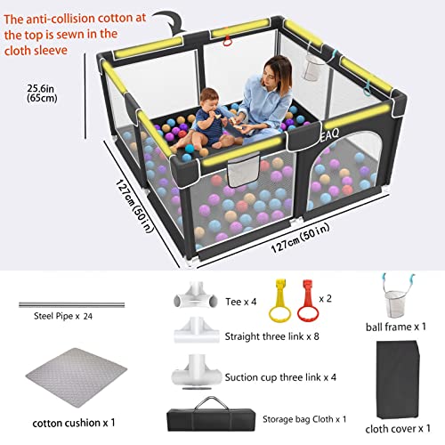 EAQ Baby Playpen with Mat Playard Safety Play Area with super soft, breathable mesh, children's fence for infants toddlers
