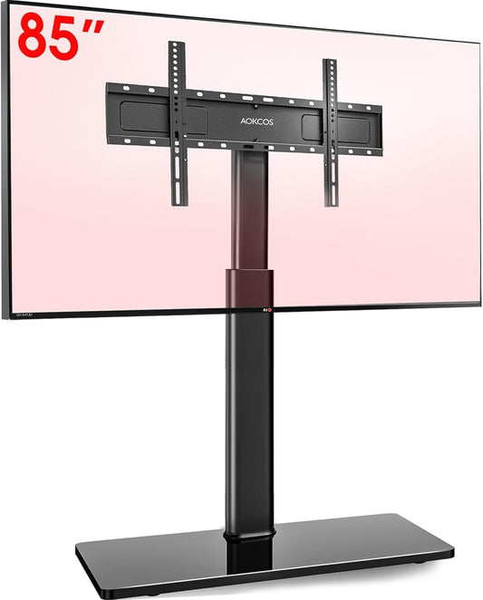 AOKCOS TV stand floor stand Height 1.6m for 43-75 85 inch TVs, Tilt Swivel Height Adjustable TV stand, Universal TV stand feet base Max VESA 600x400mm 50KG (Black)