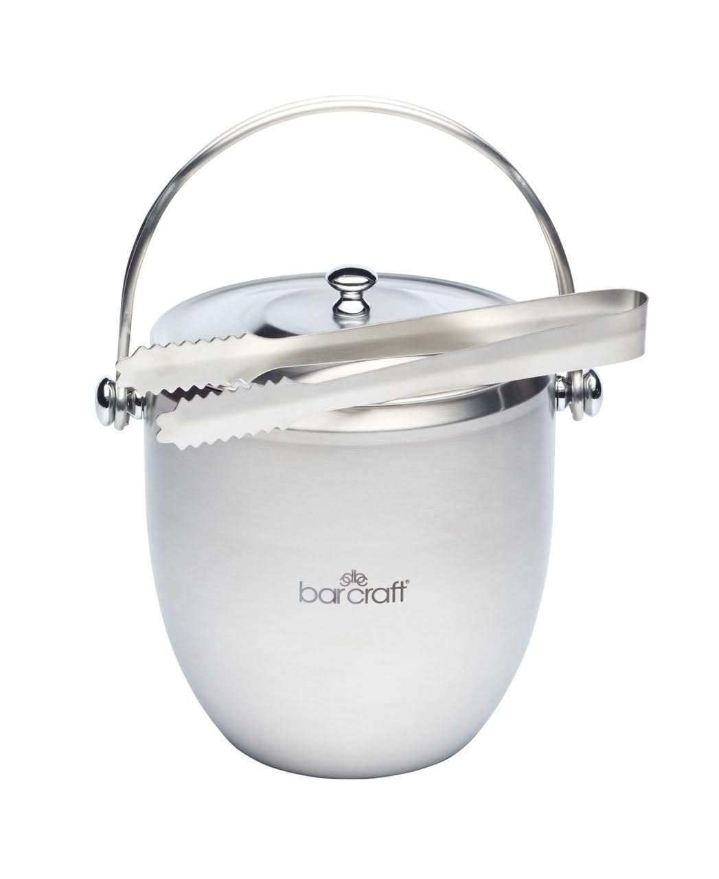 Bar Craft ice bucket with lid and ice tongs, polished stainless steel, handle, in gift box, 1.9 liter capacity, 12 x 17 x 22 cm