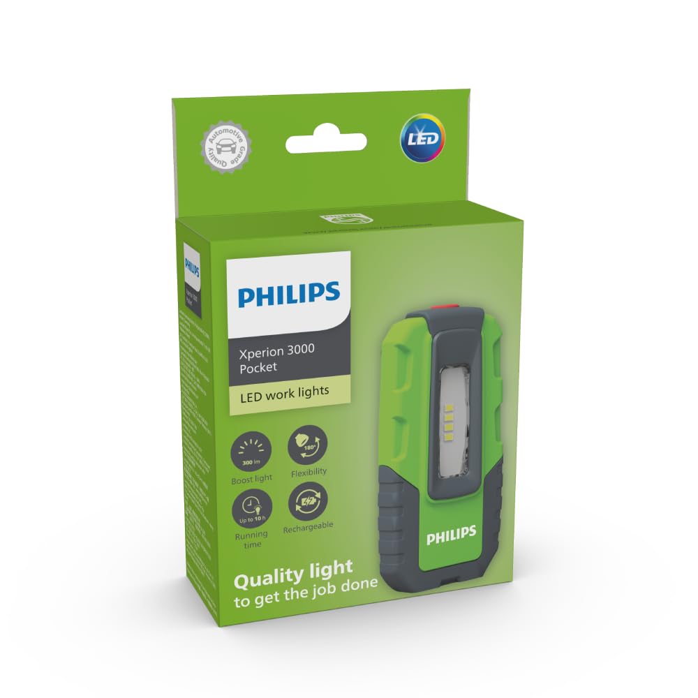 Philips Xperion 3000 Pocket LED work light, compact rechargeable shop lamp, flashlight, 300lm