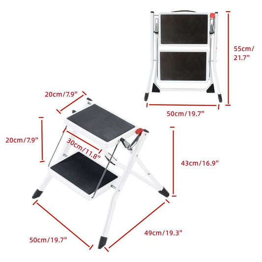 2 Steps Folding Step Stool, Lightweight Stepladder Mini Ladder Folding Step Stool Household Ladder Easy Storage Step Ladder for Home Kitchen Office DIY, 150 kg max load.
