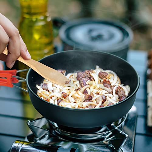 Overmont Camping Cookware Set outdoor dish set pot set picnic pot with coffee pot tea pot aluminum for 3-4 people.