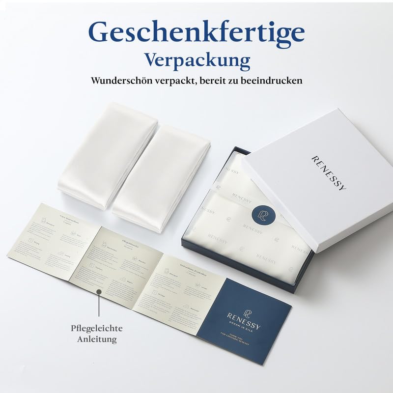 RENESSY pillowcases made from 100% organic silk 40x40 cm (2-Pack) - 22 Momme Mulberry silk, Grade 6A, Oeko-Tex certified in Germany - Luxury for hair and skin (Graphite Grey)