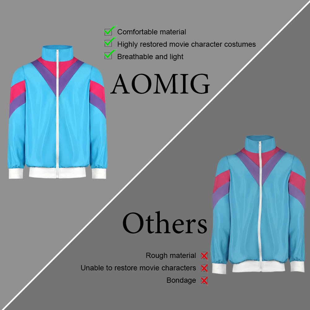 Aomig 90s 80s Costume Adults, Retro Tracksuit for Men Women, Disco Jumpsuit, Matching Outfit Jacket and Pants 80s Party Bad Taste for Theme Party Carnival (Blue-XL)