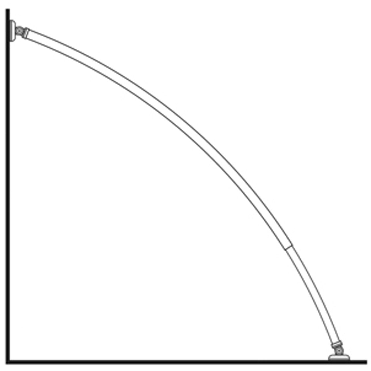 ALUMINUM EXTENDABLE Oval Corner Rod + 2 Sloped Wall Adapters Arch Rod Chrome Rod/Between two walls Adjustable length from 118 to 190 cm/Symmetric angles or oval