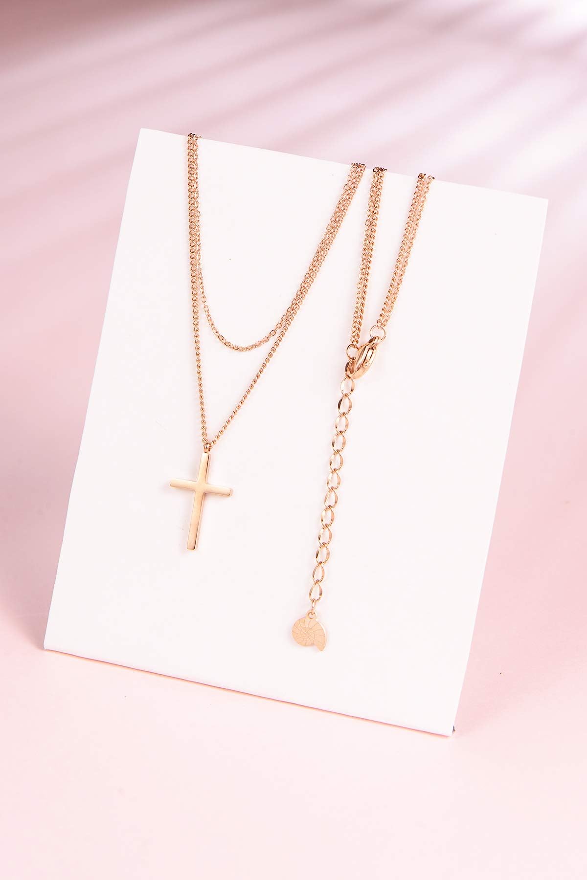 Happiness Boutique Women's Cross Necklace in Rose Gold | Delicate Multi-Strand Necklace with Cross Pendant Stainless Steel Jewelry