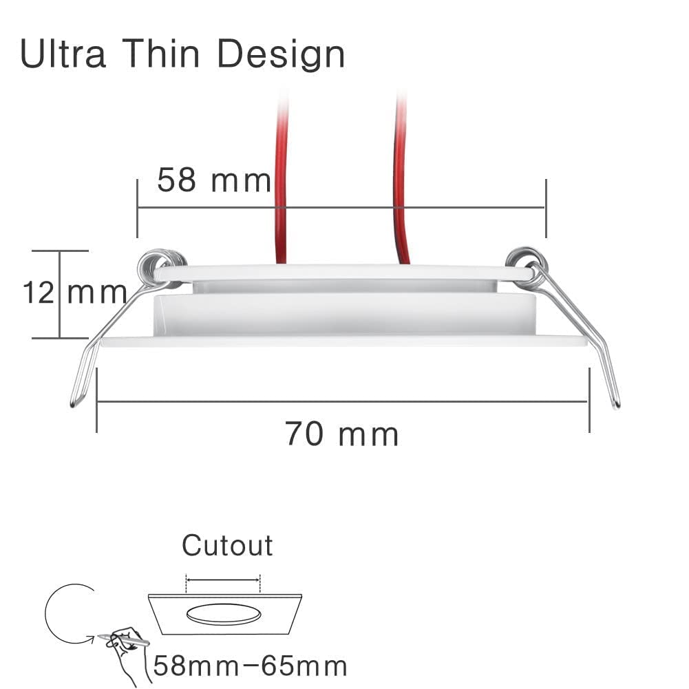 acegoo 12V Recessed LED Lights Flat 4 Pack Recessed Spots Warm White 3W RV Spots Dimmable Downlights Recessed Light for RV Camper Boat Furniture Yacht 3200K White