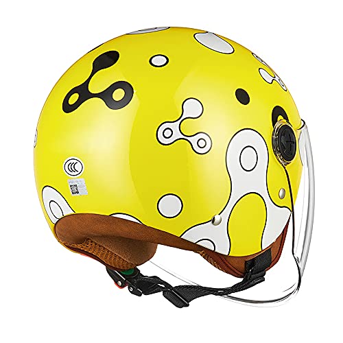 FREEUP Children's motorcycle helmet with sun visor, girl's scooter helmet boy moped helmet, quick-release buckle, 48-55cm, for 5-12 year old kids, yellow