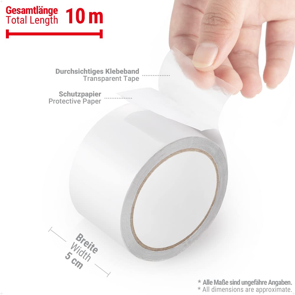 Ecooe Pool Repair Kit Tent Tape 10M x 5CM Tent Repair Tape Transparent Waterproof Professional suitable for pool, inflatable boat, PVC-coated, air mattress, gazebo patches