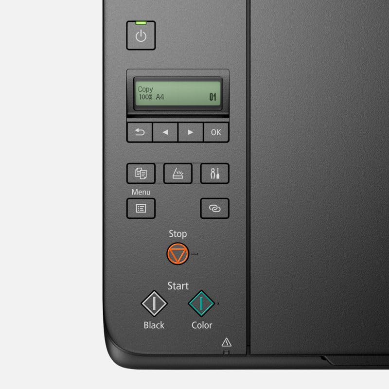 Canon PIXMA G650 MegaTank printer. Inkjet printer with scanner and copier functions. 4,800 x 1,200 dpi resolution, photo printing up to 4x6 inches. Features a LCD display, WLAN, wireless printing, and auto power on/off. Color: black.