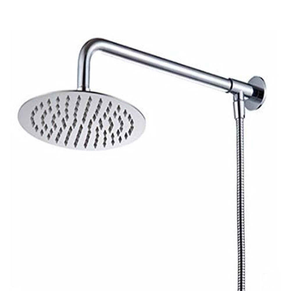 Hiendure® 20cm Wall Mount Rain Shower Head Set with Shower Arm and Hose Round Stainless Steel, Chrome Plated