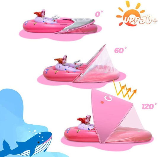 LAYCOL Baby Swimming Ring with UPF50+ Sunshade & Toy, Adjustable Safety Seat, Toddler Pool Swim Ring for 3-36 Months (Pink, L)