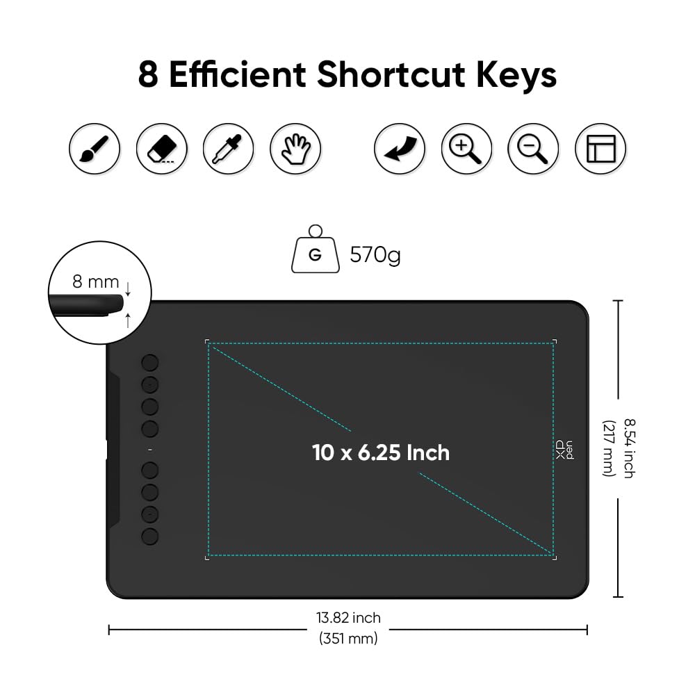 XP-PEN DECO01V2 Graphics Tablet, Drawing, 10 x 6 inches, Passive stylus, 8192 levels, Tilt and 8 shortcuts, compatible with Windows/Mac OS/ChromeBook/Android