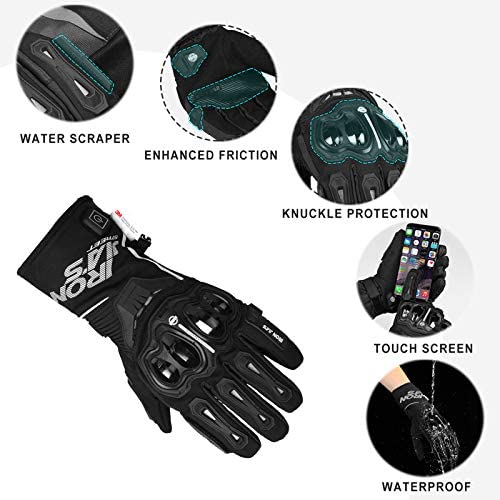 BORLENI Heated Gloves Winter 12V Winter Gloves Waterproof Windproof Warm Gloves Men Women