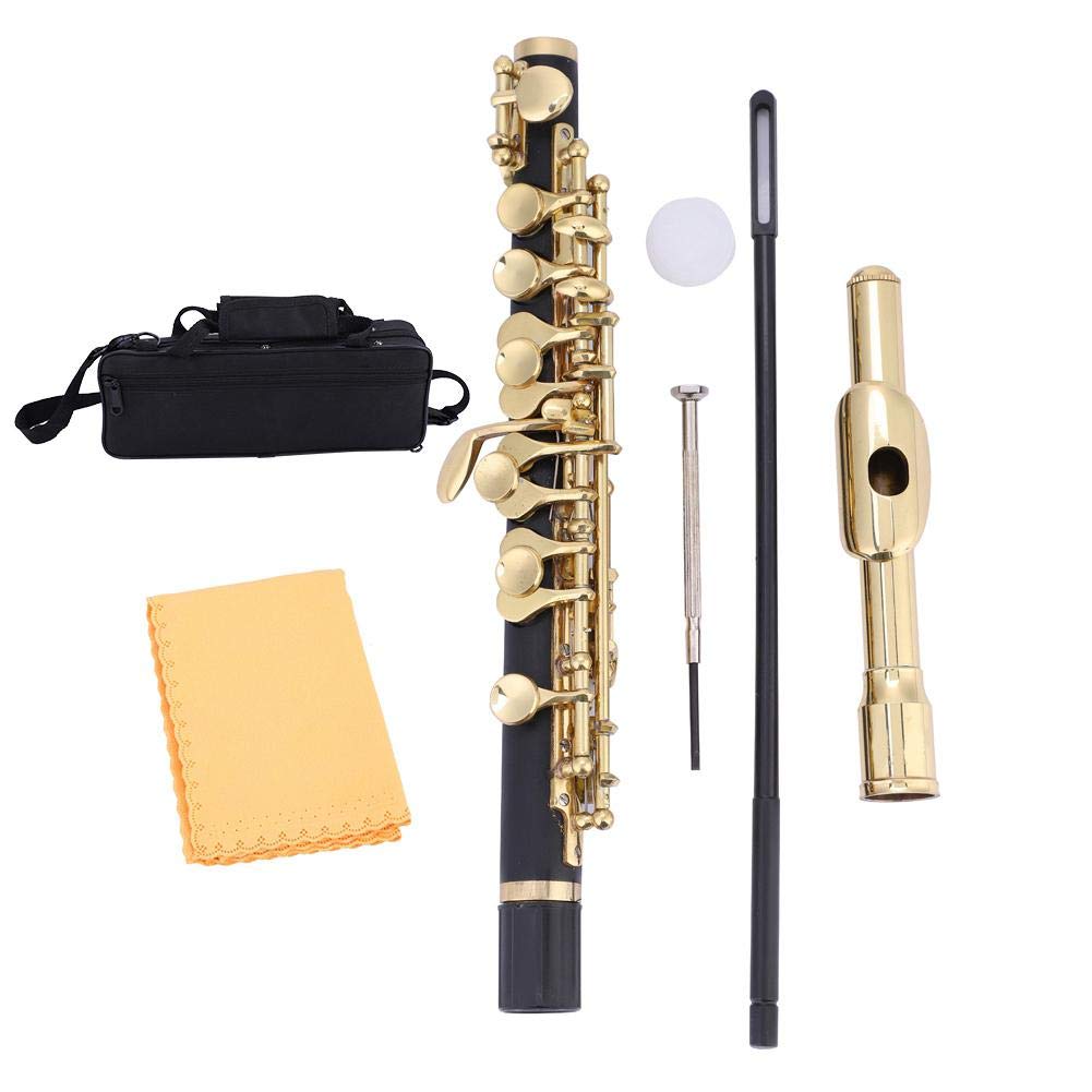 Piccolo flute in C key, Huairdum Piccolo Set with padded half-size flute for kids and adults, beginners and musicians (Golden)
