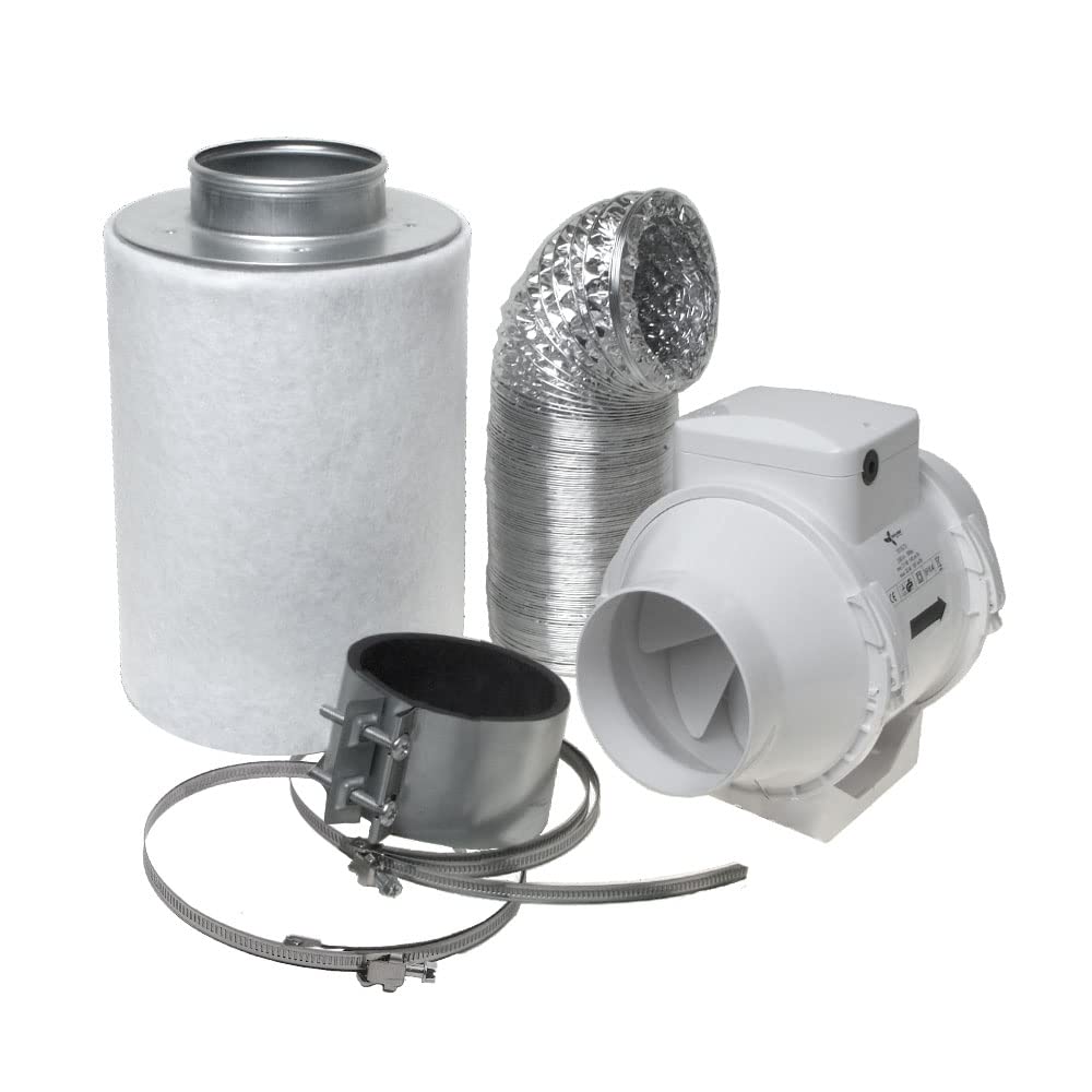 Activated carbon filter ventilation set including inline fan 280 m³/h ventilation set for grow tent.