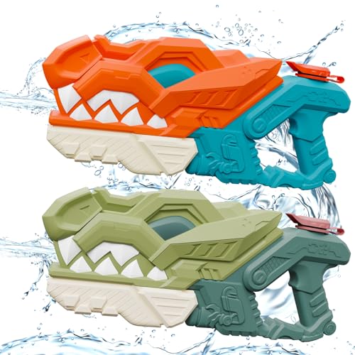 weirtoya 2 Piece Dinosaur Water Gun Kids 580ml Water Squirt Gun 7-10M Powered Water Gun Toy for Girls Boys Ice Cubes Suitable