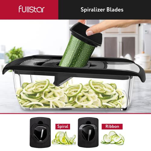 Fullstar vegetable slicer for kitchen, cheese grater, vegetable spiralizer, and vegetable slicer for cooking and meal prep. Includes kitchen tools, organizer, and safety glove.