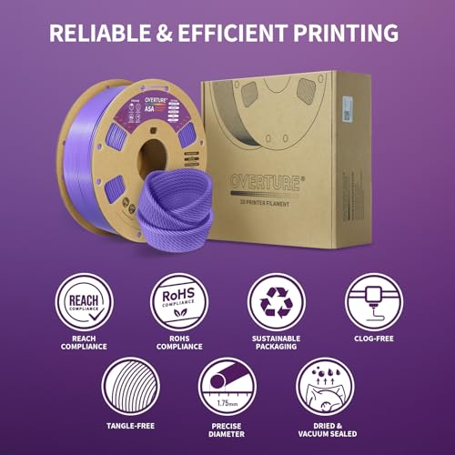 OVERTURE ASA Filament 1.75mm, 1kg spool (2.2lbs), Accuracy +/- 0.03mm, for 3D printers (Purple)