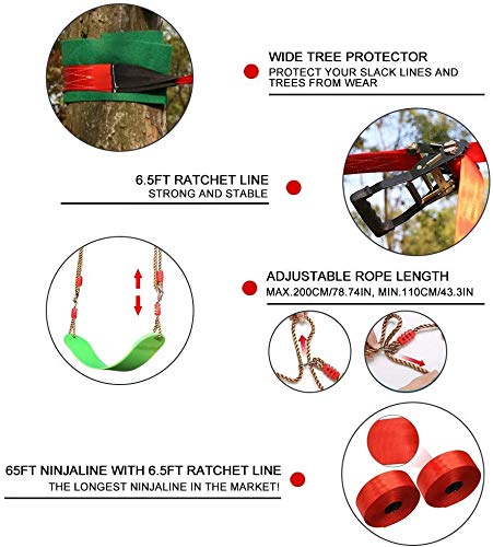 Dripex Slackline for Kids, 2×20m Ninja Slackline and Ninja Warrior Obstacle Course for Outdoor Garden, Ninja Course for Kids with Swing, Climbing Ladder, Climbing Net, and Tree Protectors, suitable for beginners.