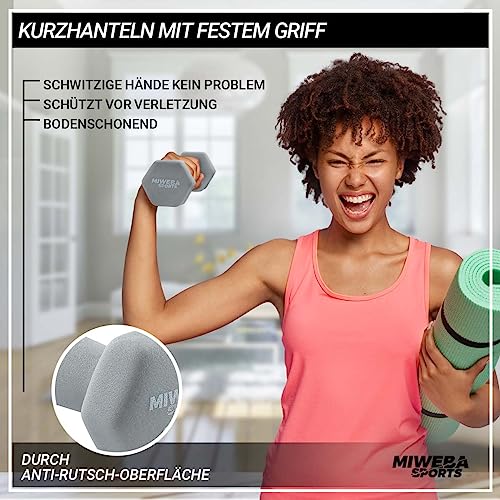 Miweba Sports Vinyl Dumbbell Set NKH120 | ππ«π¨ππ’ Dumbbell - Hexagon Dumbbells Set - Dumbbells - Dumbbell Set - Gym Dumbbells - Dumbbell Stand - Dumbbell - Dumbbell - 1-3kg (Pink/Turquoise/Gray)