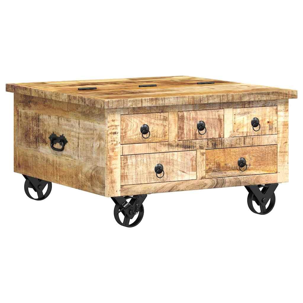vidaXL Rustic Mango Wood Coffee Table with 5 Drawers, 1 Storage Compartment Vintage Side Table Living Room Table Coffee Table Sofa Table 70x70x40cm
