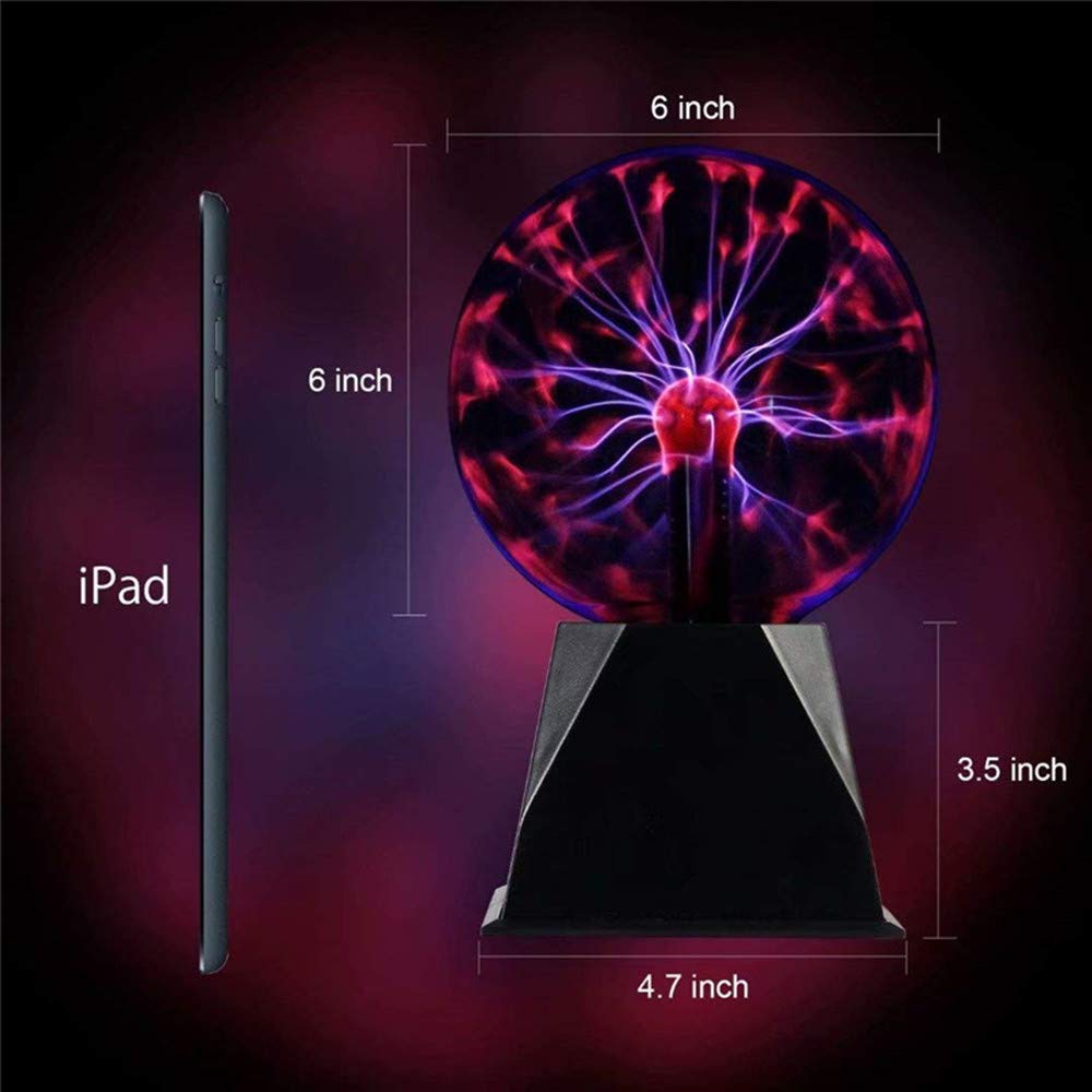 DELIPOP 6 Inch Magical Plasma Ball, Globe Sphere Light Touch and Sound Sensitive Plasma Ball Electrostatic Globe, 220V, Red Light