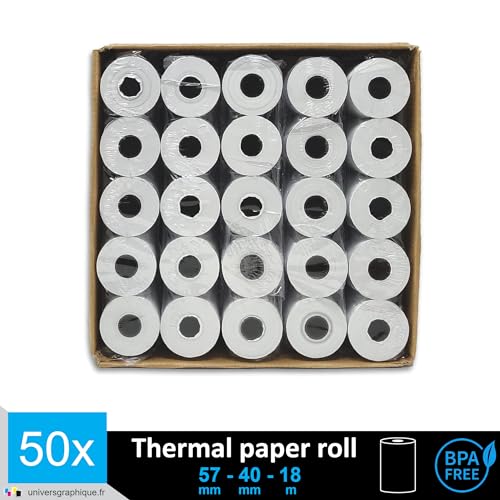 50 EC-Cash thermal rolls 57 x 40 x 12 for EC devices with thermal printers, thermal paper EC-Cash receipt roll, Bisphenol-A free Ø40 mm