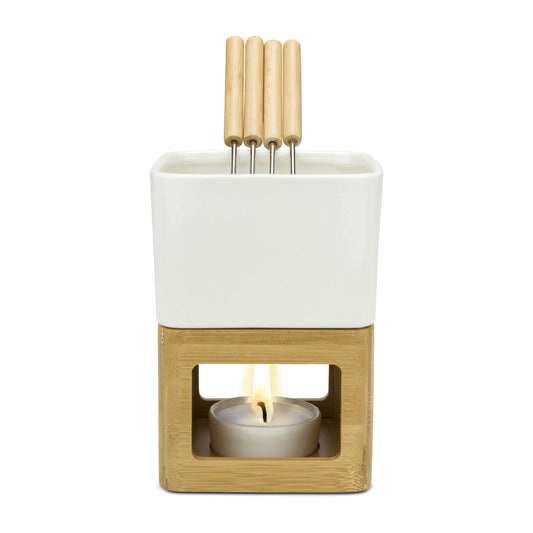 ROMINOX gift item chocolate fondue // Dolce with pot, burner, tealight holder, and 4 skewers in various shades of grey, also suitable for cheese or meat fondue; approx. 11 x 11 x 15 cm