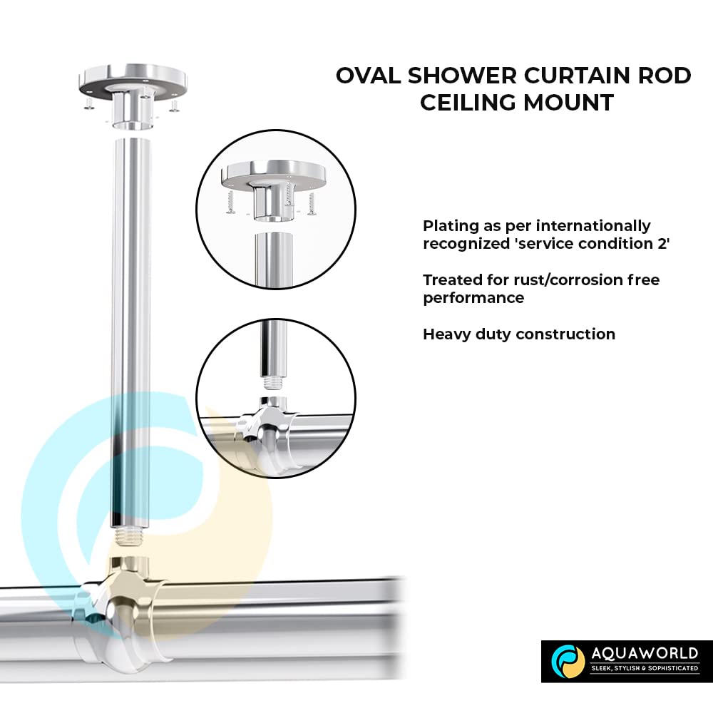 Aquaworld Oval Shower Curtain Rod for Bathroom Decor, 14 Curtain Rings Included - Ceiling Mount, Sturdy Construction, Chrome Shower Rod for Tub, Ideal for Small Bathrooms