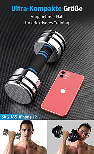 Steel Dumbbells - Ultra-compact Adjustable Dumbbells 2x5kg (2.5kg/3.5kg/4kg/5kg) with Foam Grip - Innovative Steel Dumbbell for Home Use (High Gloss Version 5kg×2)