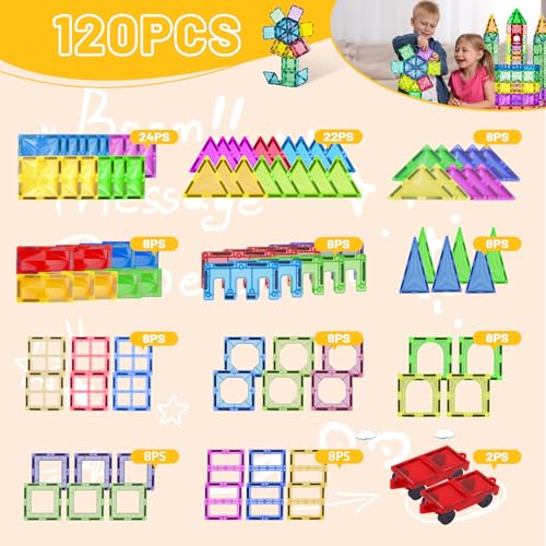 Tiagowell 3D Magnetic Building Blocks 120 Pieces, STEM Magnetic Toy for Kids, Magnetic Blocks Construction Toy Preschool Educational Toy for 3 4 5 6 7 8 Year Old Boys and Girls