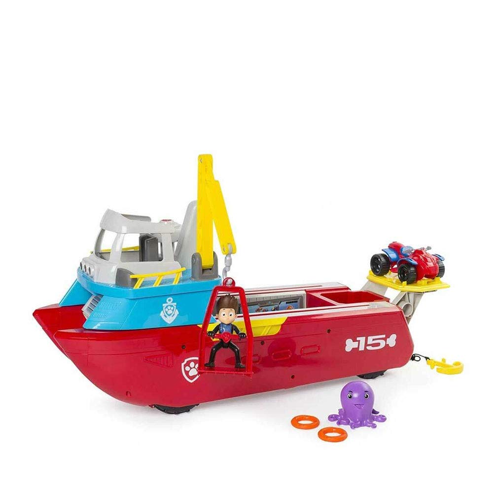 PAW Patrol Sea Patroller ship with Ryder figure and accessories, toy for children ages 3 and up, featuring light and sound effects, amphibious vehicle.