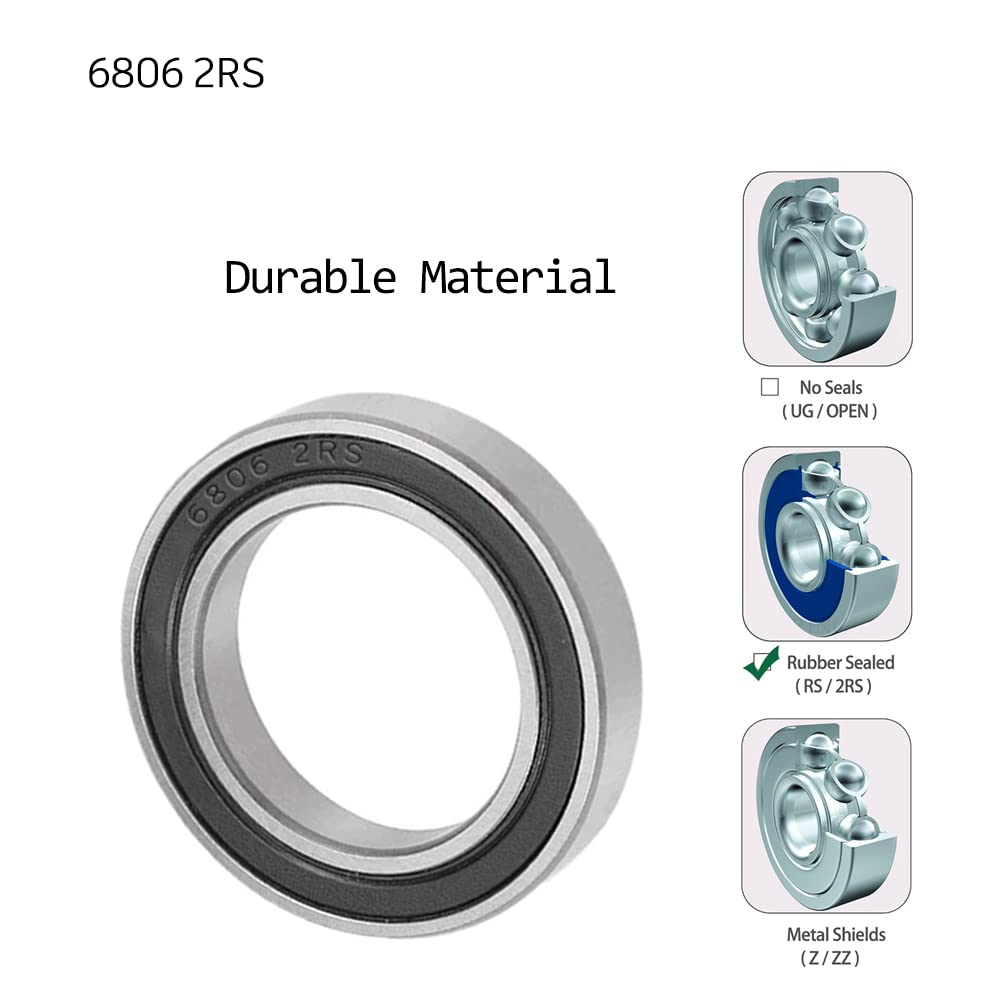 10 pieces 6806 2RS ball bearings 30 mm x 42 mm x 7 mm double sealed deep groove ball bearings for DIY, lathes, motors, 3D printers, milling machines, various mechanical devices, etc.