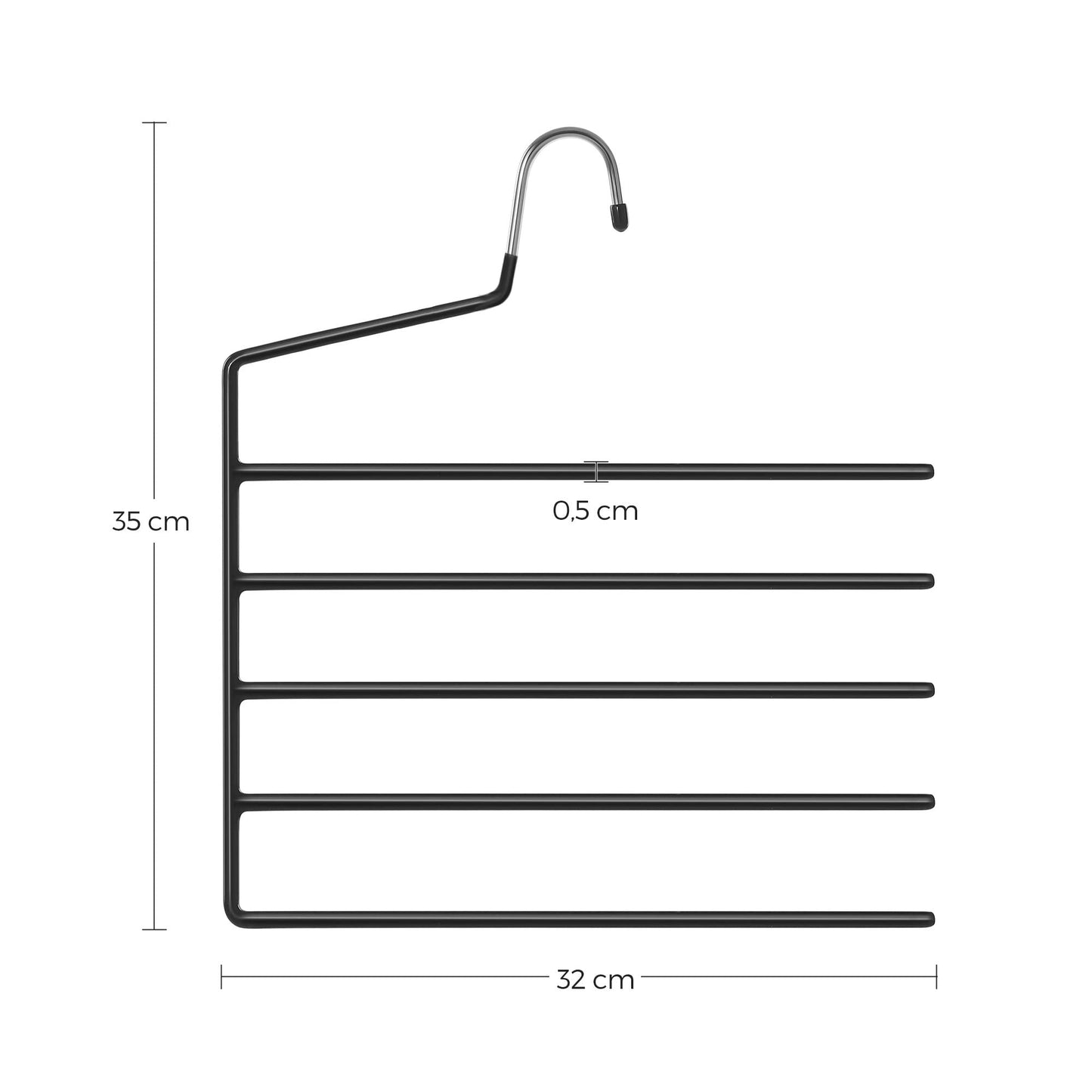 SONGMICS space-saving pants hangers, set of 4, multi-clothes hanger, open end, non-slip, for 5 pants each, for jeans, towels, scarves, black CRI034B02