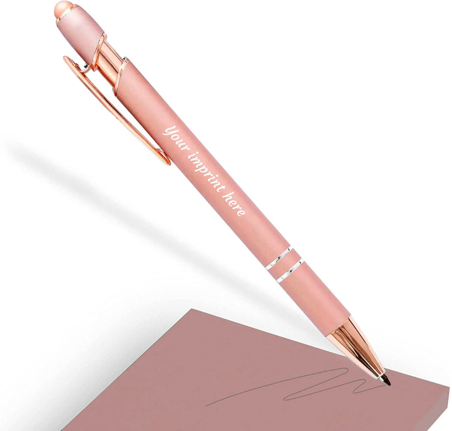 Beautiful Papers - x12 - Personalized 2 in 1 Pen - Personalized Ballpoint Pen with Engraving I Rose Gold Metal I Softtouch Feeling I write in black I integrated Stylus