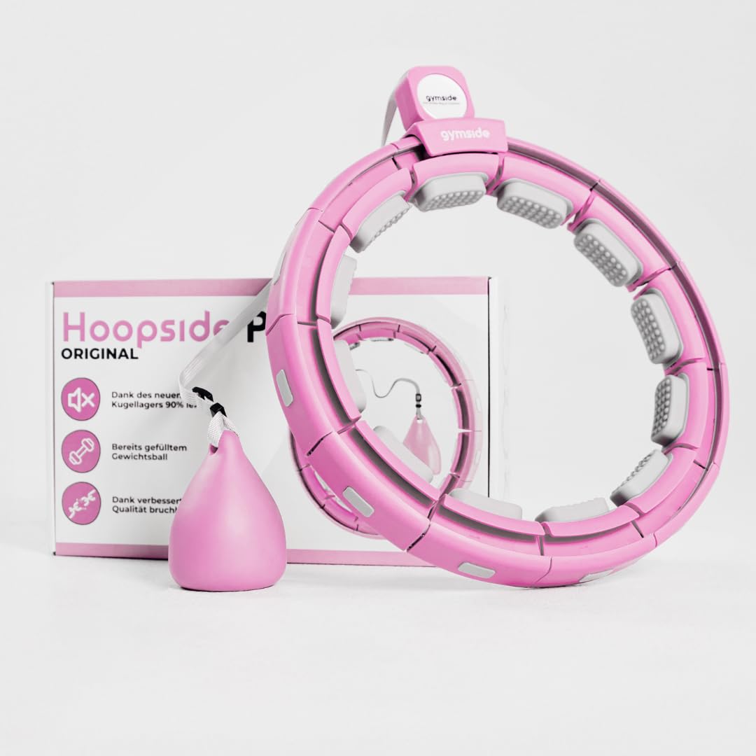 Gymside Hoopside Pro Original - Quiet Smart Hula Hoop, Won't Fall down, suitable for beginners, Hula Hoop for weight loss and getting fit, with massage knobs, 18 removable links (Pink)