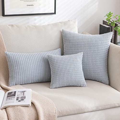 MIULEE Set of 2 Corduroy Pillow Covers Decorative Throw Pillow Case Soft Cushion Cover for Couch Bed Sofa Living Room Bedroom 12x20 inch Grey Blue