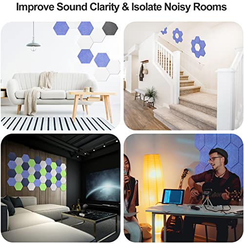 JBER hexagon acoustic panels, soundproof foam panels, self-adhesive, 35.6 x 30.5 x 1cm, high-density sound-absorbing panels for acoustic treatment, home office, 12 pieces (Navy Blue)