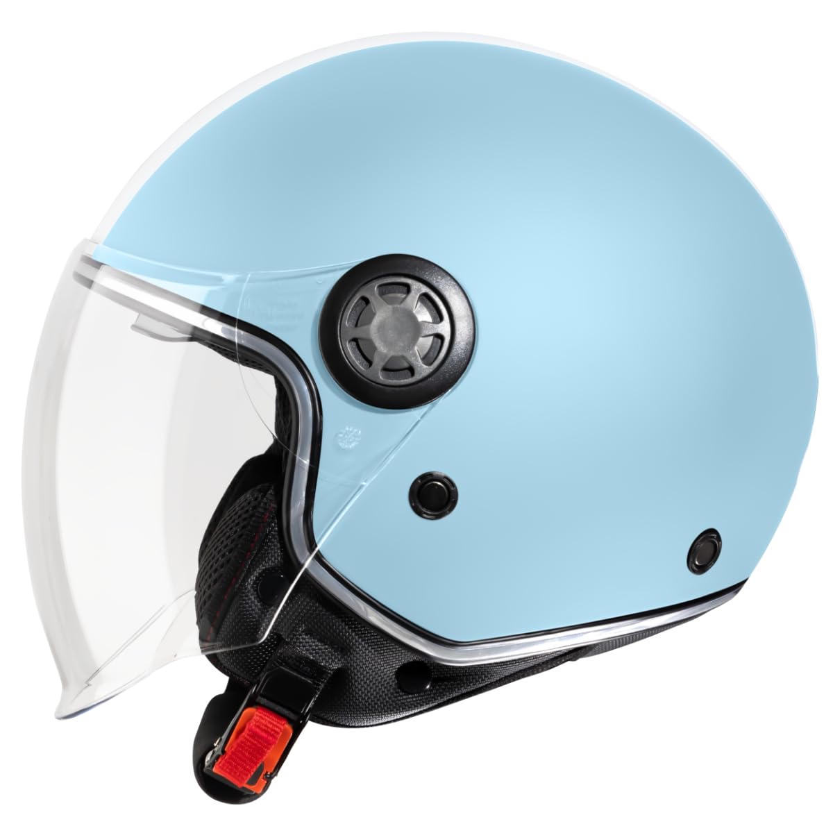VINZ Parchi Jet Helmet with Double Visor | Scooter Helmet Fashion Helmet with Stripes | Available in sizes XS-XXL | Jet Helmet with Sun Visor | ECE 22.06 Certified | Motorcycle Helmet with Visor - Light Blue