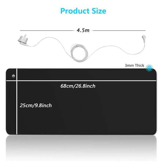 Grounding mat for feet, Grounding Mat, 68 x 25 cm mousepad with EU plug and cable for improved sleep, reduced anxiety, pain, inflammation, headaches.