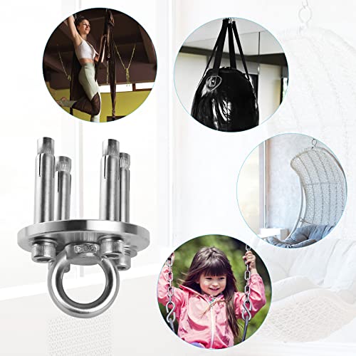 SWAWIS Heavy Duty Ceiling Hook for Hanging Chairs, Swivel Hook for 360° Rotation with a Weight Capacity of up to 500kg. Made of 304 Stainless Steel, suitable for wooden beams, punching bag mounts, and hammocks.