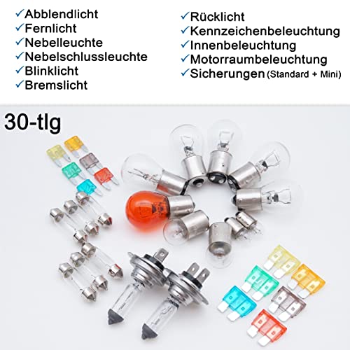 bemiX H7 car lamp set 30-piece with car fuses and emergency hammer car lighting bulbs H7 automotive replacement lamp set